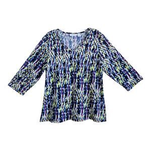 SUSAN GRAVER Women's M Tunic Top Liquid Knit Multicolor 3/4 Sleeve Bust 38"